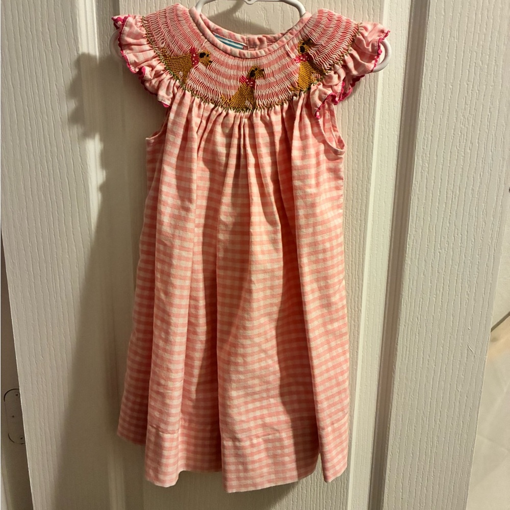 Pink Gingham Smocked Dress